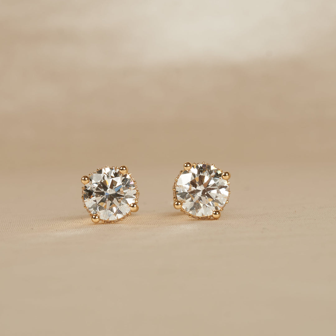 Laura - Rond Briljant Stud Oorbellen met Hidden Halo - 18K Goud