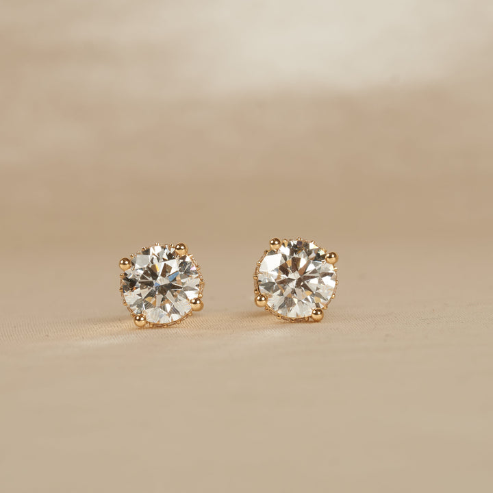 Laura - Rond Briljant Stud Oorbellen met Hidden Halo - 18K Goud