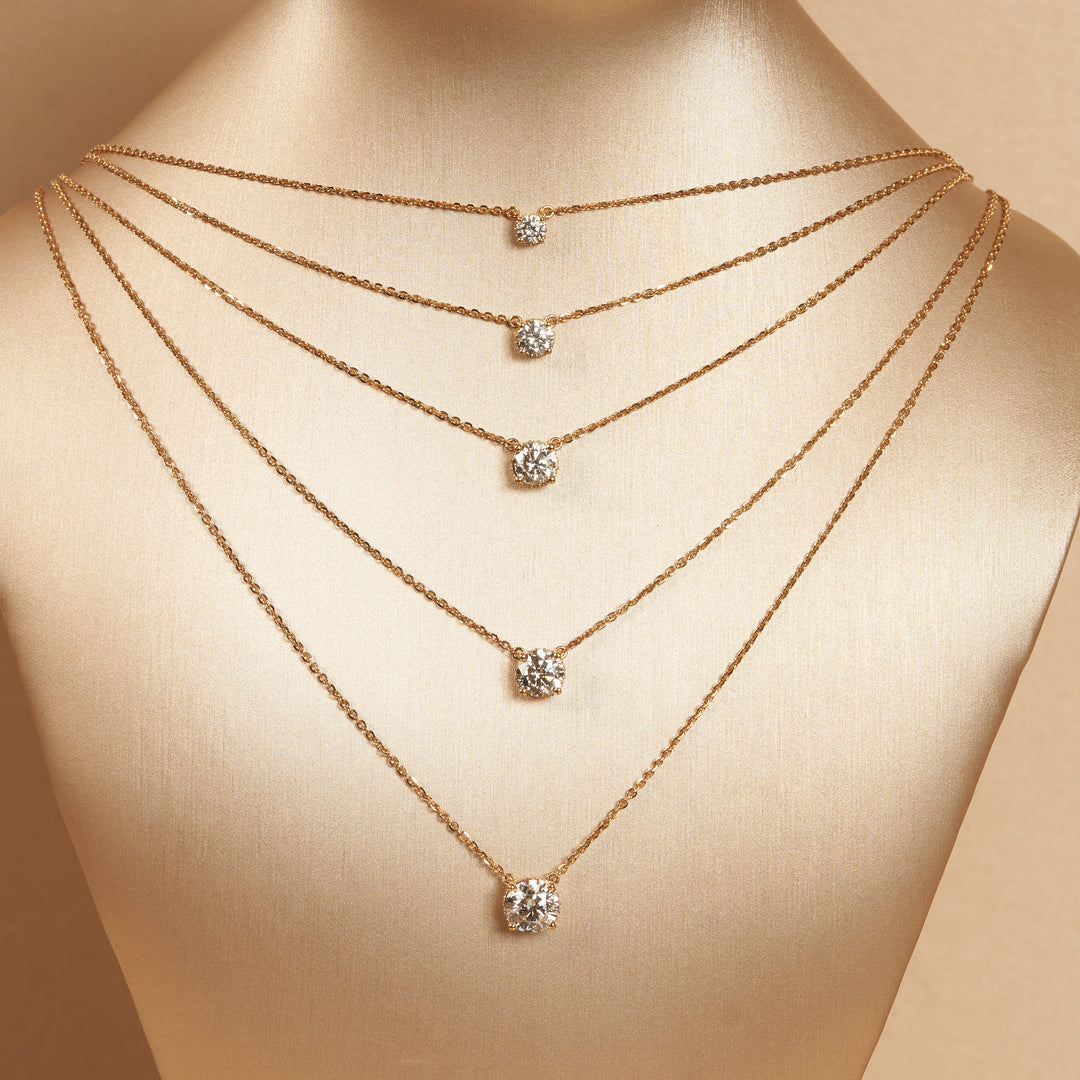 Rond Briljant Ketting met Hidden Halo - 18K Goud