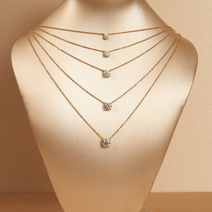 Rond Briljant Ketting met Hidden Halo - 18K Goud