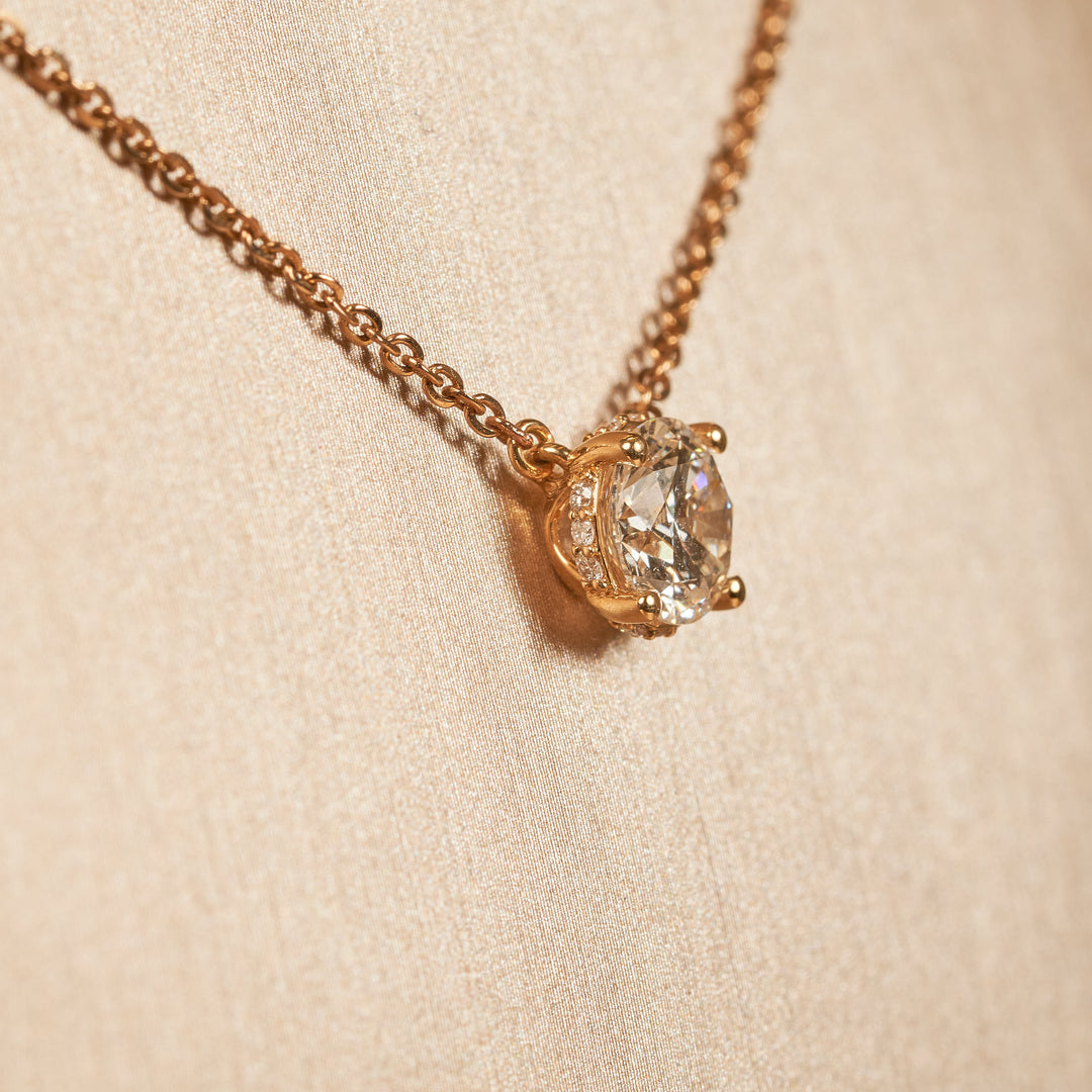 Rond Briljant Ketting met Hidden Halo - 18K Goud