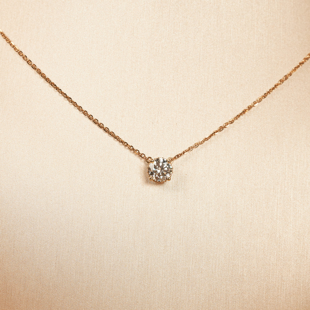 Rond Briljant Ketting met Hidden Halo - 18K Goud