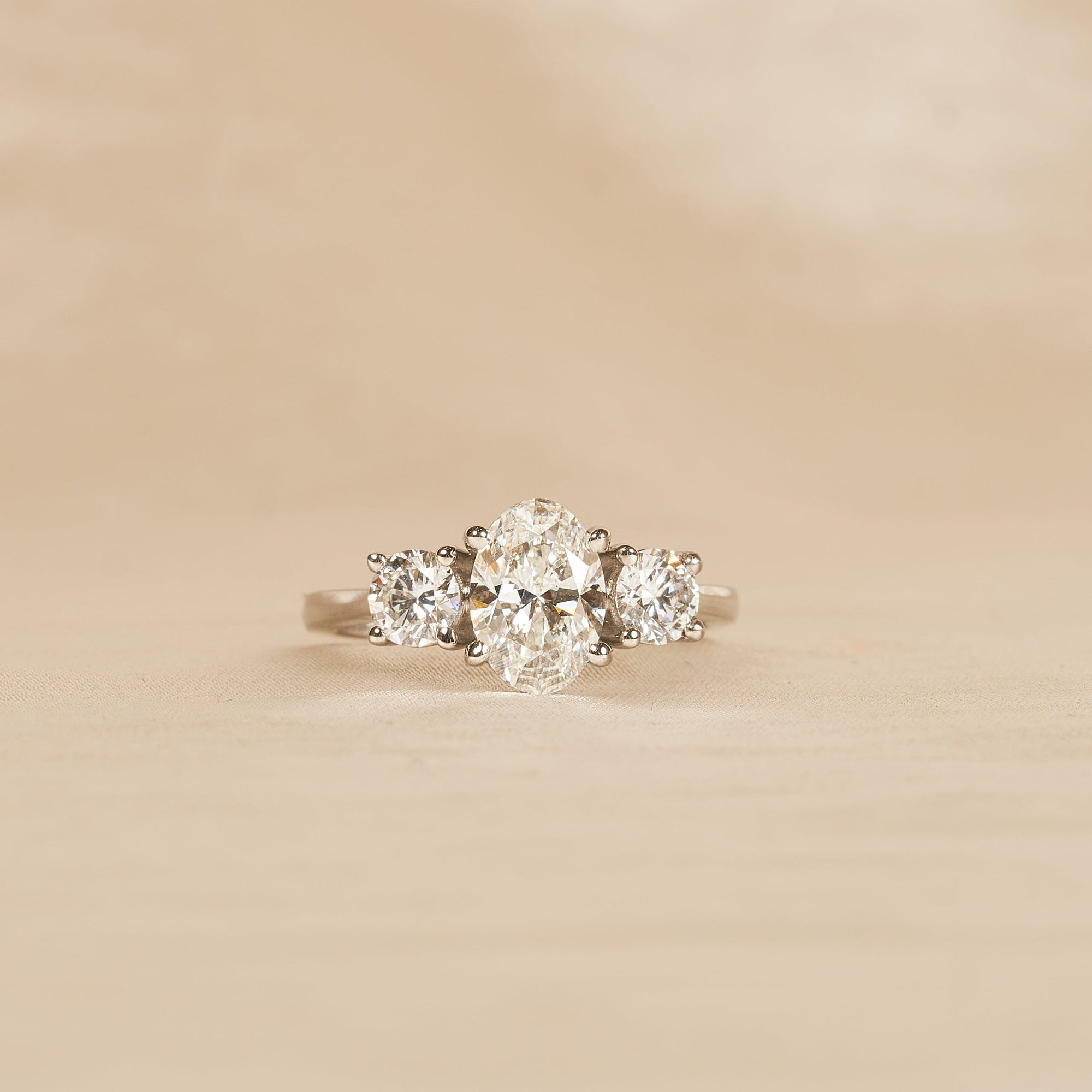 Simone - In Stock - Oval Trilogy Lab Grown Diamond Ring - Platinum - 2 ct