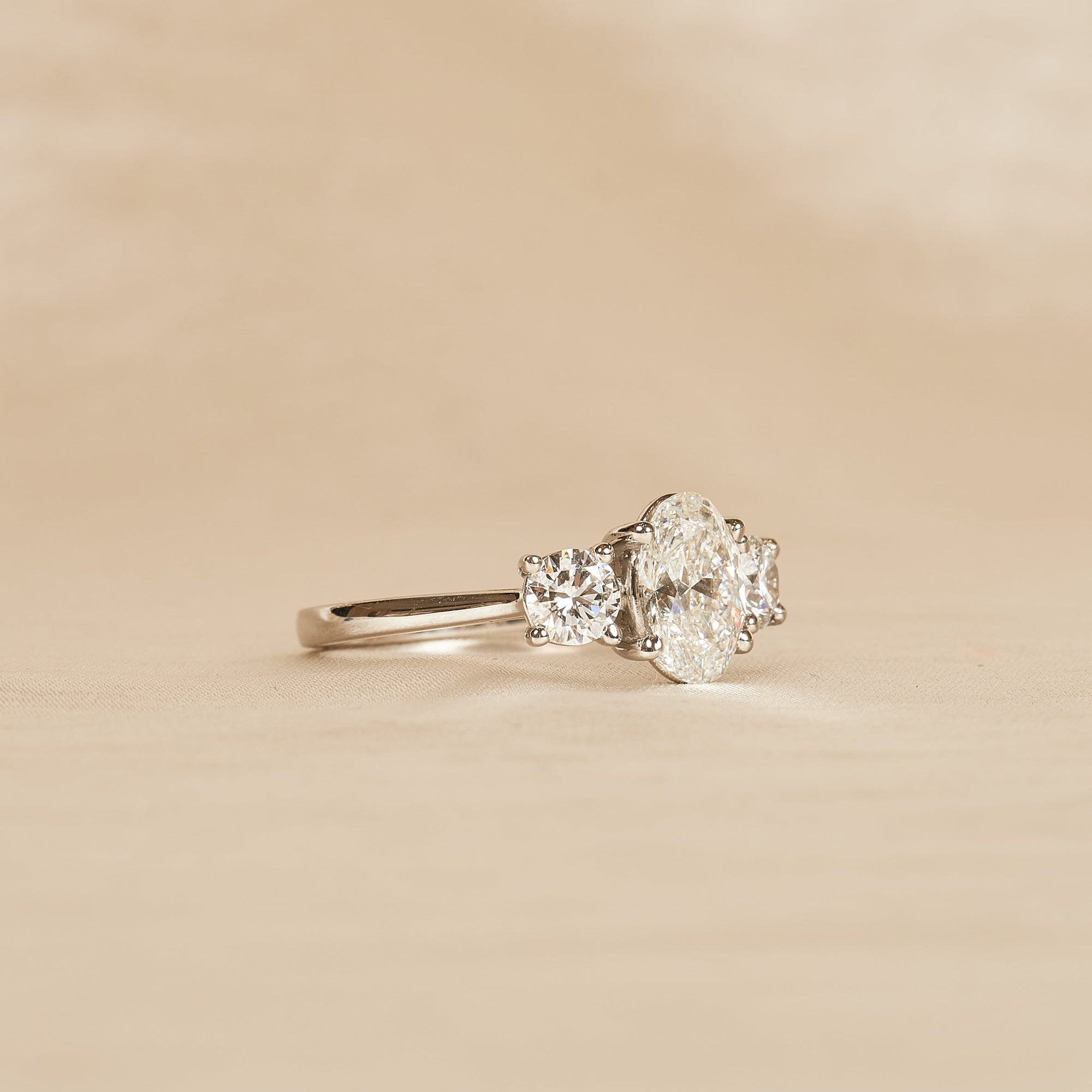 Simone - In Stock - Oval Trilogy Lab Grown Diamond Ring - Platinum - 2 ct