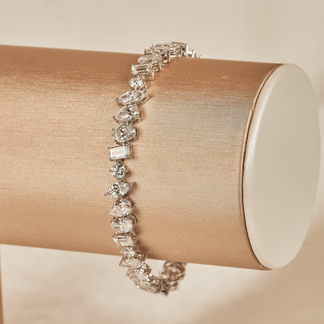 Claire - In Stock - Lab Grown Diamond Tennis Bracelet with Fancy Cut Mix Diamonds - 18K Gold - 12,72 ct