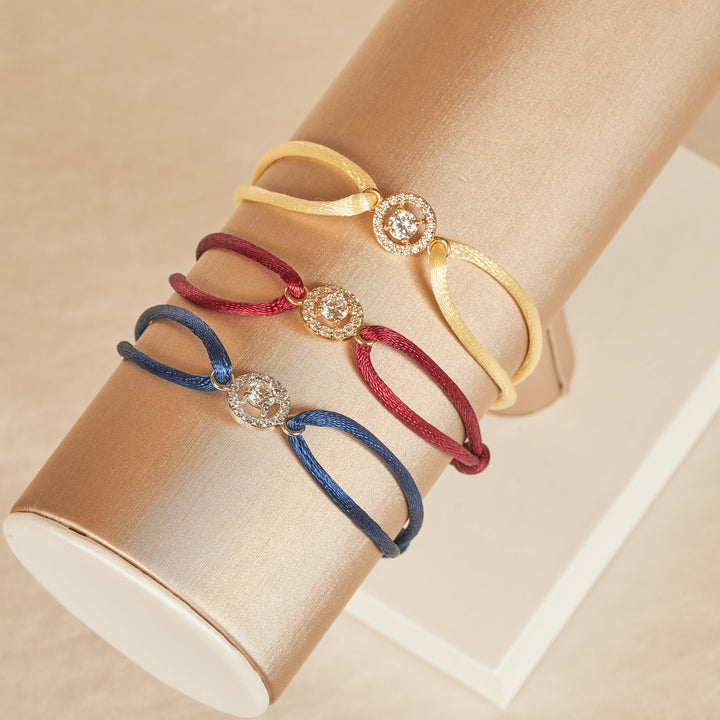 Armband Rond Briljant Halo met Satijnenkoord - 18K Witgoud - 0,6 ct