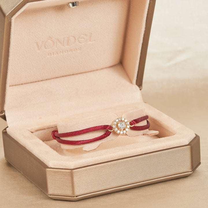 Armband Rond Briljant Halo met Satijnenkoord - 18K Geelgoud - 0,6 ct