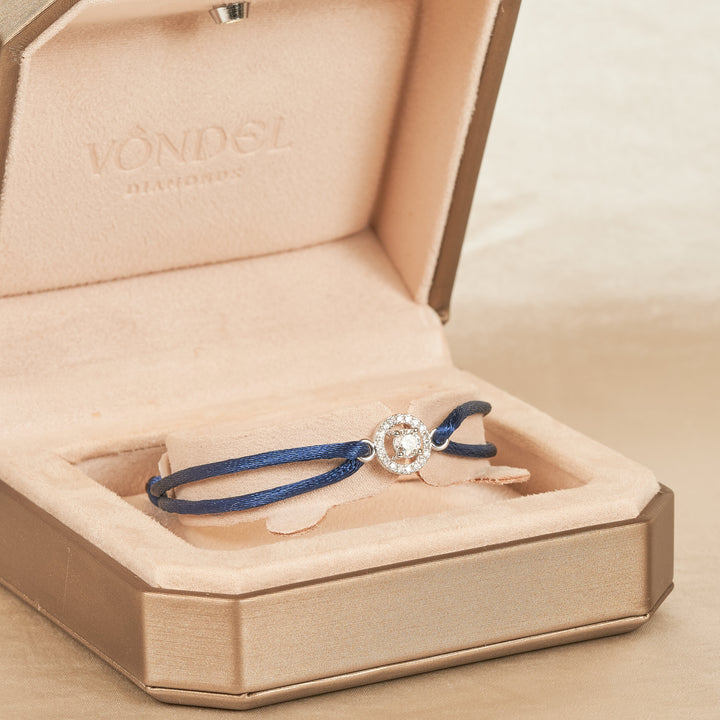 Armband Rond Briljant Halo met Satijnenkoord - 18K Witgoud - 0,6 ct