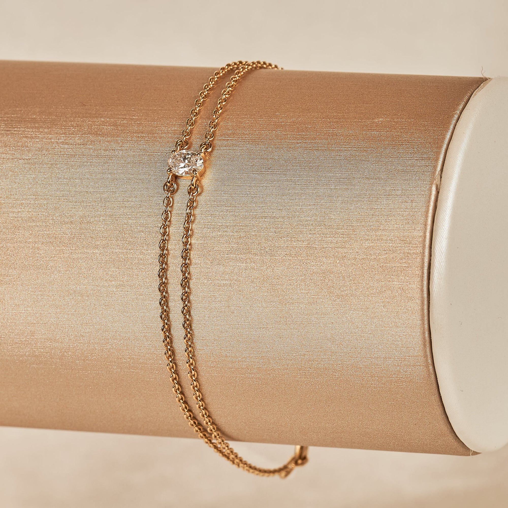 Bo - In Stock - Oval Lab Grown Diamond Bracelet Fine Chain - 18K Gold - 0,25 ct