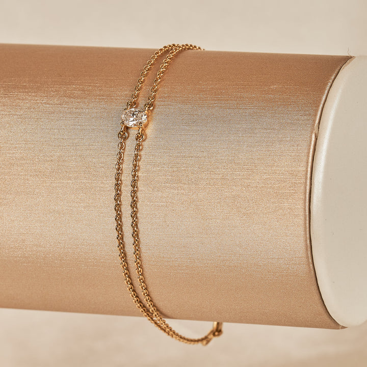 Bo - In Stock - Oval Lab Grown Diamond Bracelet Fine Chain - 18K Gold - 0,25 ct