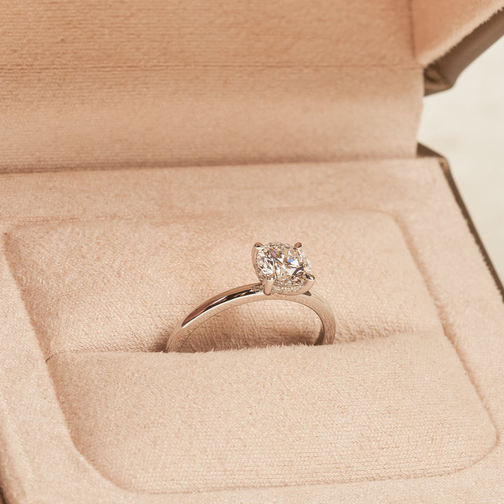 Solitaire Rond Briljant Ring met Hidden Halo - 18K Witgoud - 1,07 ct