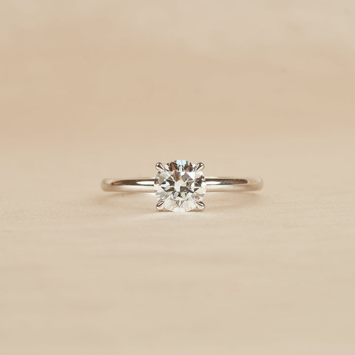 Solitaire Rond Briljant Ring met Hidden Halo - 18K Witgoud - 1,07 ct