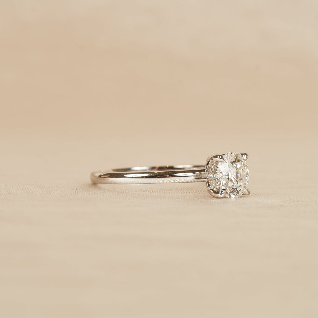 Solitaire Rond Briljant Ring met Hidden Halo - 18K Witgoud - 1,07 ct