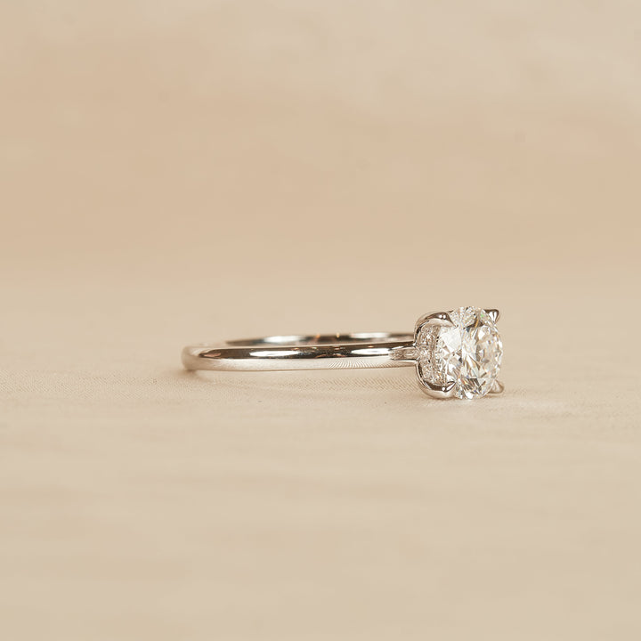 Solitaire Rond Briljant Ring met Hidden Halo - 18K Witgoud - 1,07 ct