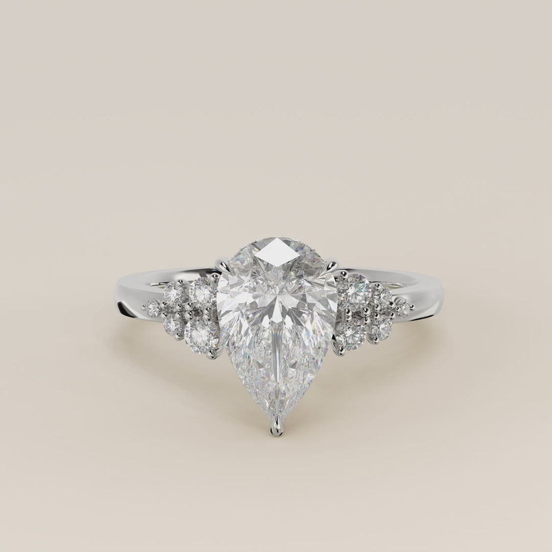 Verlovingsring peer lab grown diamant met snowdrift en hidden halo, witgoud