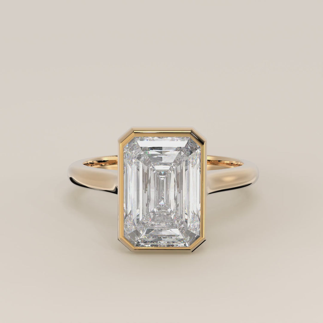 Mara - Emerald Lab Grown Diamond Ring Solitair with Bezel Setting and Cathedral Setting