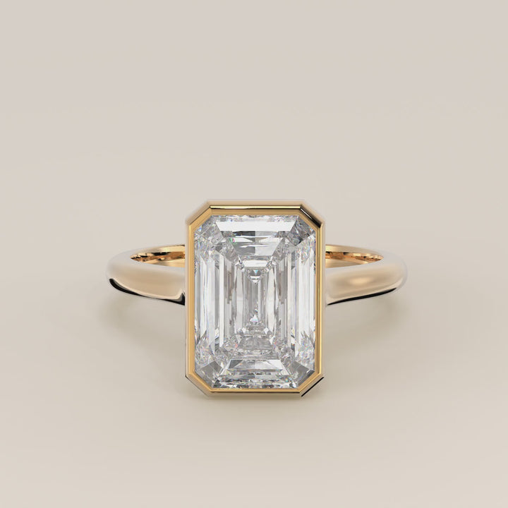 Mara - Emerald Lab Grown Diamond Ring Solitair with Bezel Setting and Cathedral Setting