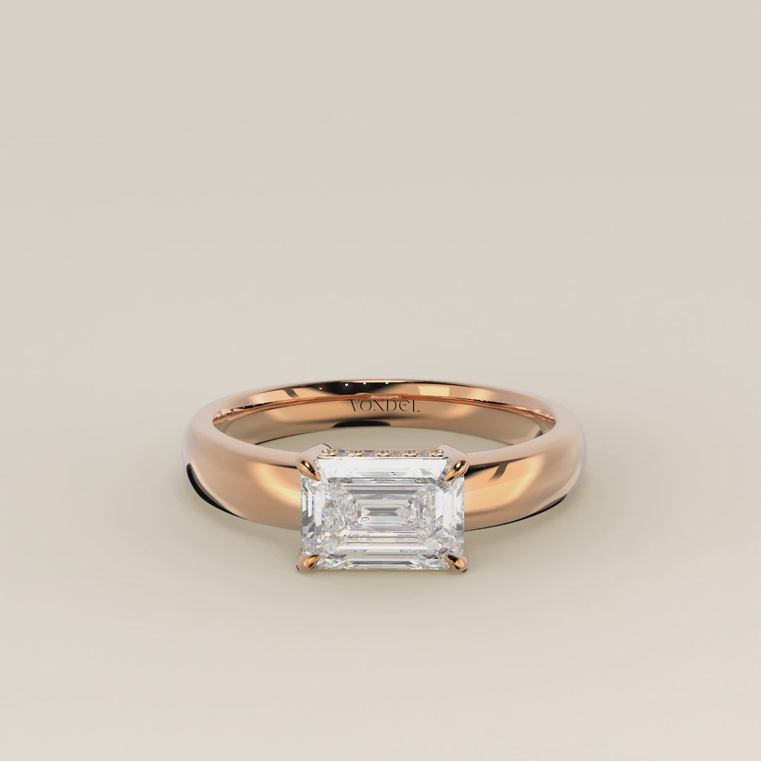 Joanne - Emerald East to West Lab Grown Diamond Ring with Double Hidden Halo and Wide Band