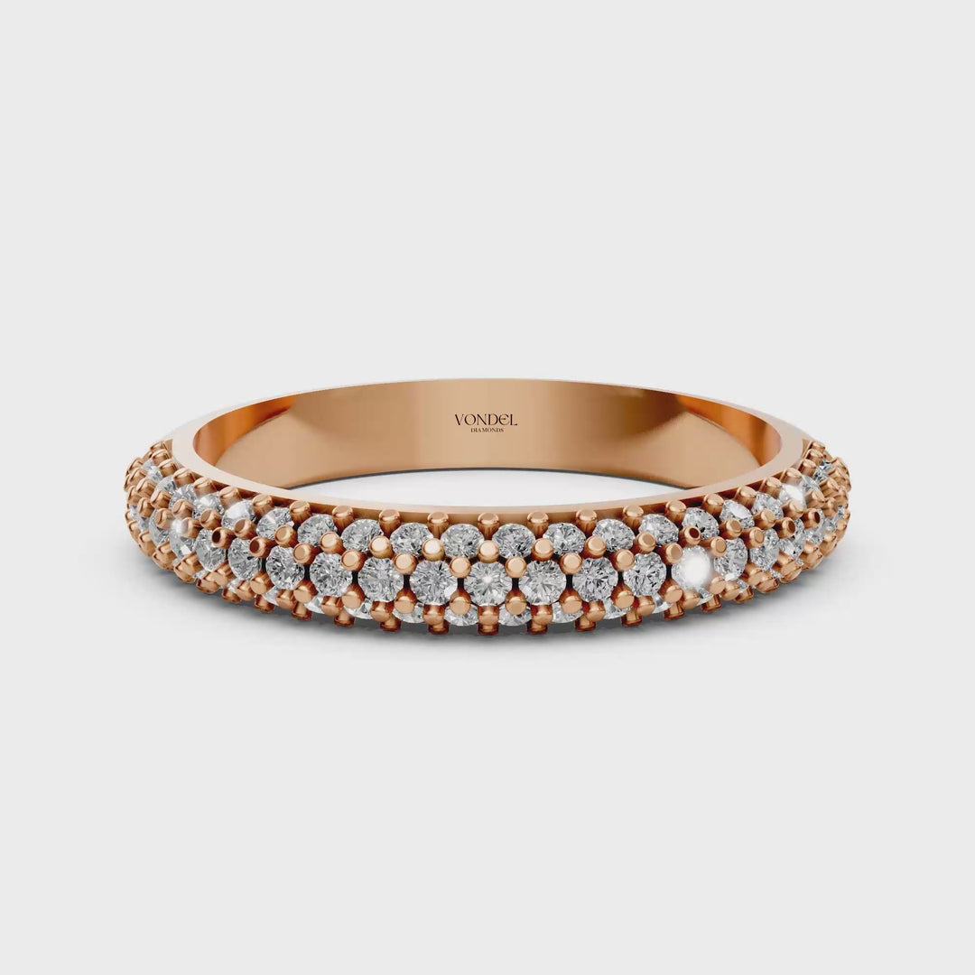 Rijring met drie rijen Pave Diamanten - 18K Rosegoud - 0,43 ct