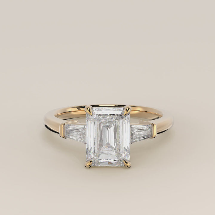 Alessia - Emerald Baguette Trilogyy Lab Grown Diamond Ring with Pointed Prongs