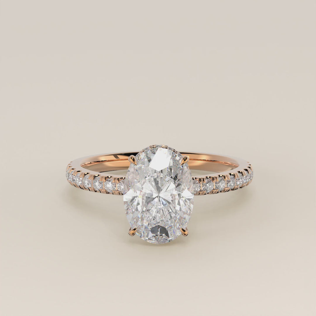 Sydney - Oval Solitair Lab Grown Diamond Ring with Wrap Around Halo and Pave Band