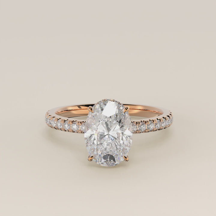 Sydney - Oval Solitair Lab Grown Diamond Ring with Wrap Around Halo and Pave Band