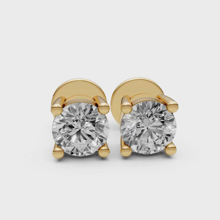 Rond Briljant Stud Oorbellen, Basketzetting - 18K Geelgoud - 2,1 ct