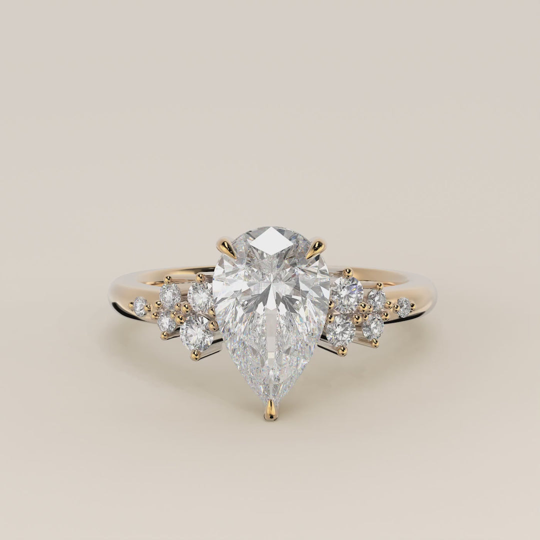 Verlovingsring peer lab grown diamant met hidden halo en lage zetting, geelgoud