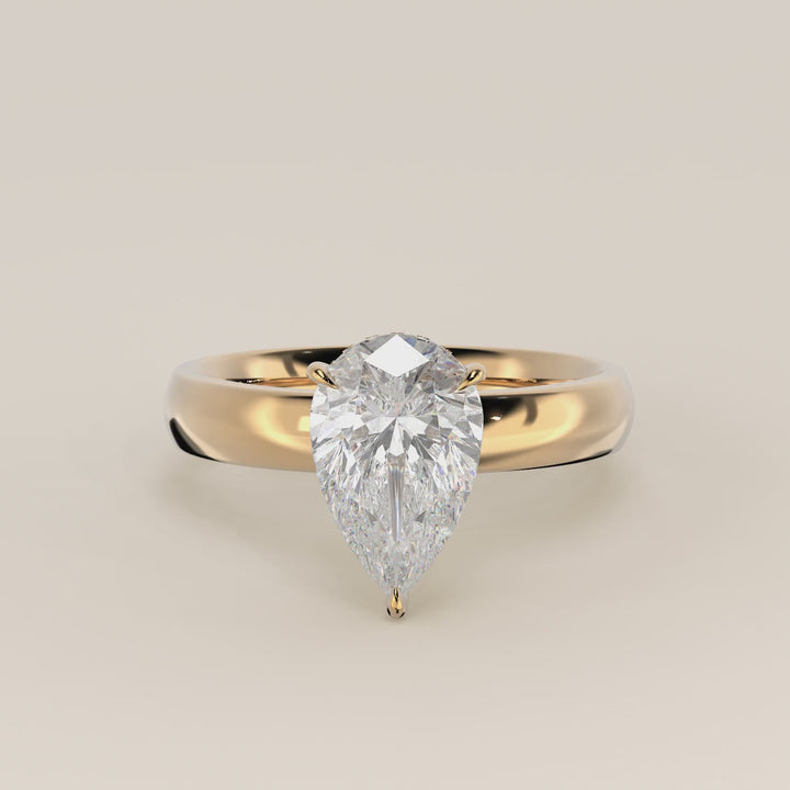 Verlovingsring peer lab grown diamant met brede band en hidden halo, geelgoud
