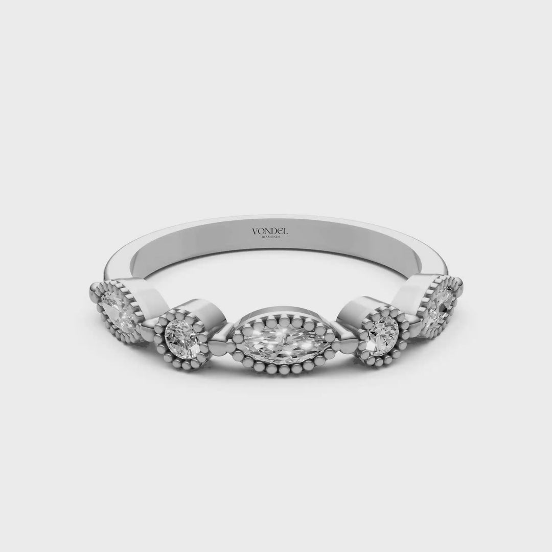 Marquise Rond Briljant Rijring Vintagestijl - 0.46 ct