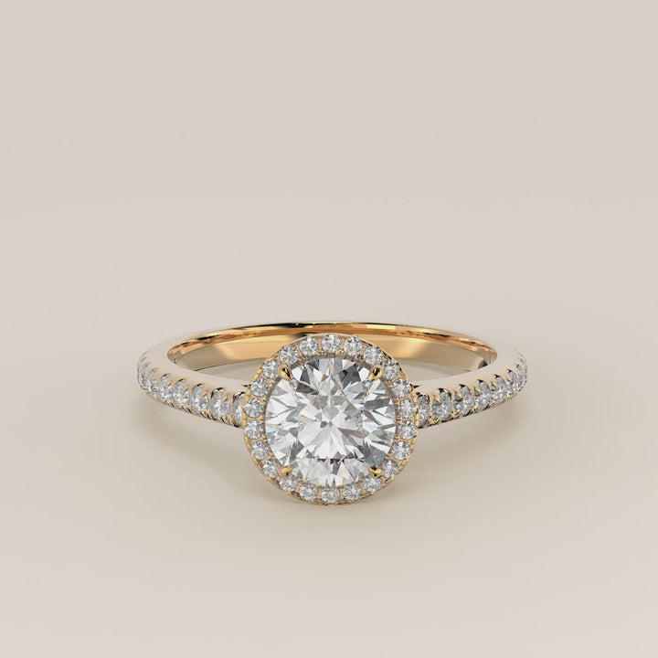 Rosie - Round Halo Lab Grown Diamond Ring with Pave Band