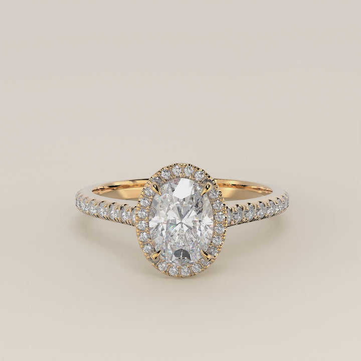 Rosie - Oval Halo Lab Grown Diamond Ring with Pave Band