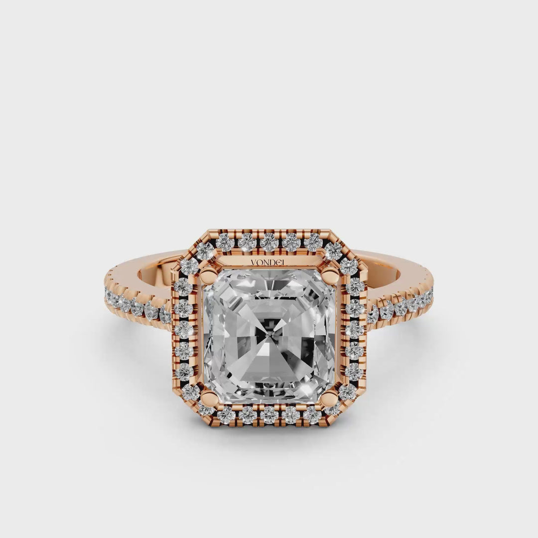 Asscher Halo Ring met Pave Band