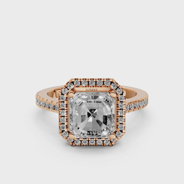 Asscher Halo Ring met Pave Band