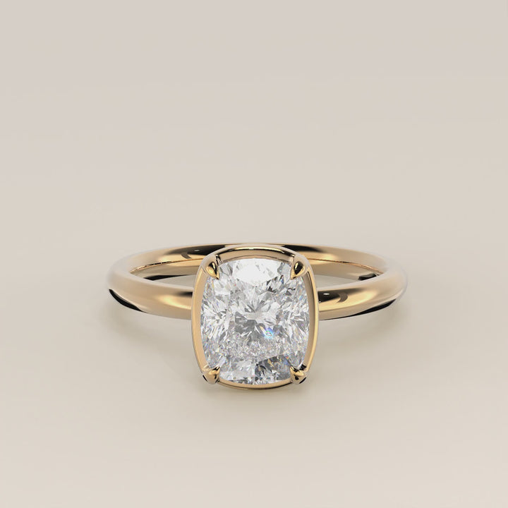Belle - Elongated Cushion Lab Grown Diamond Ring Solitair with Faux Bezel Setting