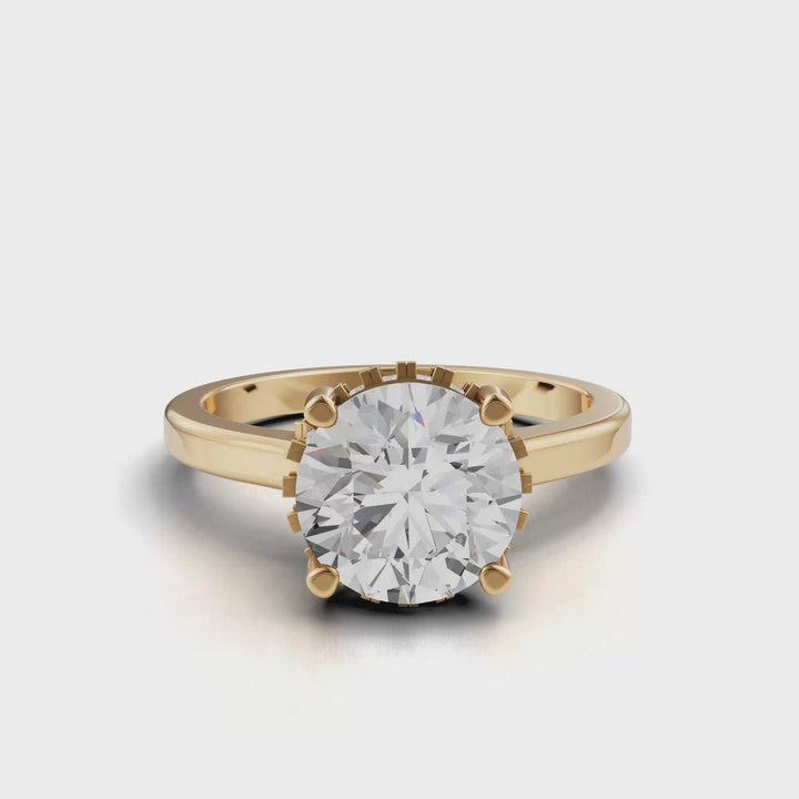Solitair Hidden Halo Ring met Pave Brug - 18k Geelgoud - 2,23 ct