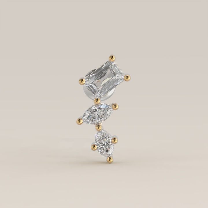 Radiance Radiant Marquise Three in a Row Cluster Lab Grown Diamond Piercing