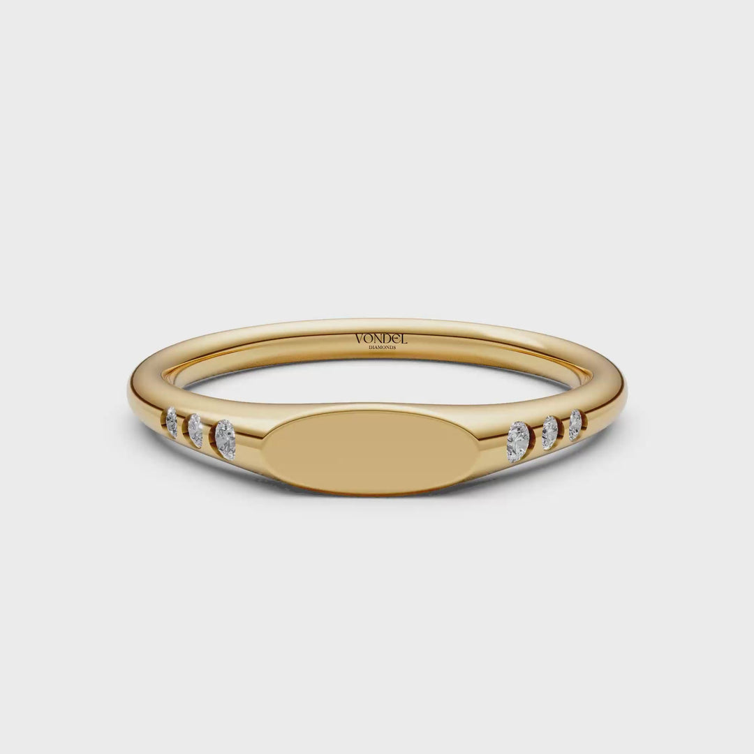 Zegelring met gravering naar keuze, 6 diamantjes - 18K Geelgoud - 0,08 ct