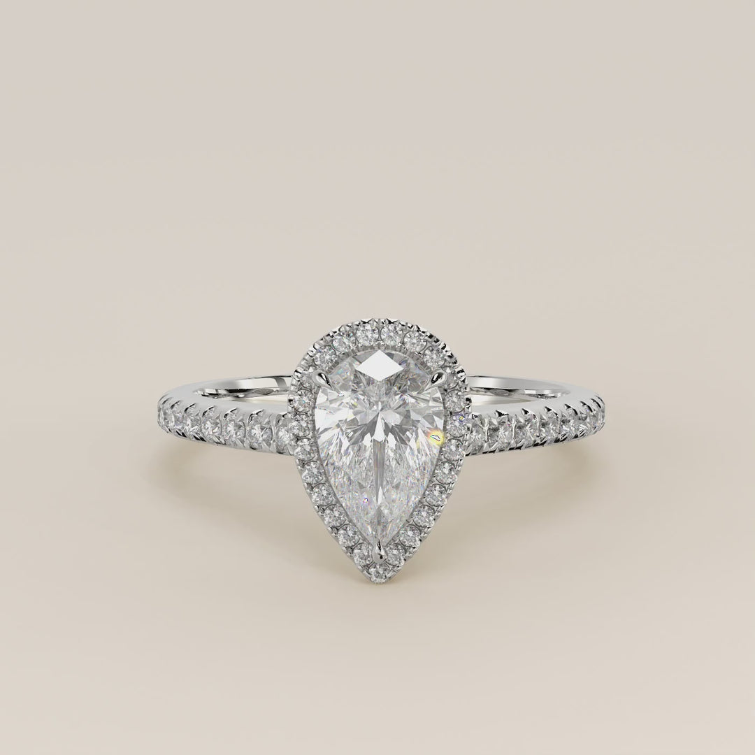 Rosie – Birnenförmiger Halo-Ring mit im Labor gezüchtetem Diamanten und Pavé-Fassung