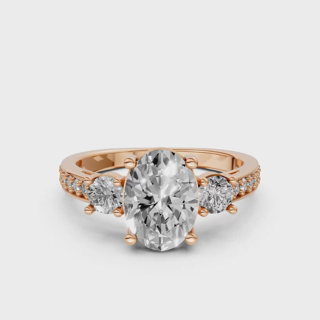 Oval Trilogy Ring met Pave Band - 2,6 ct