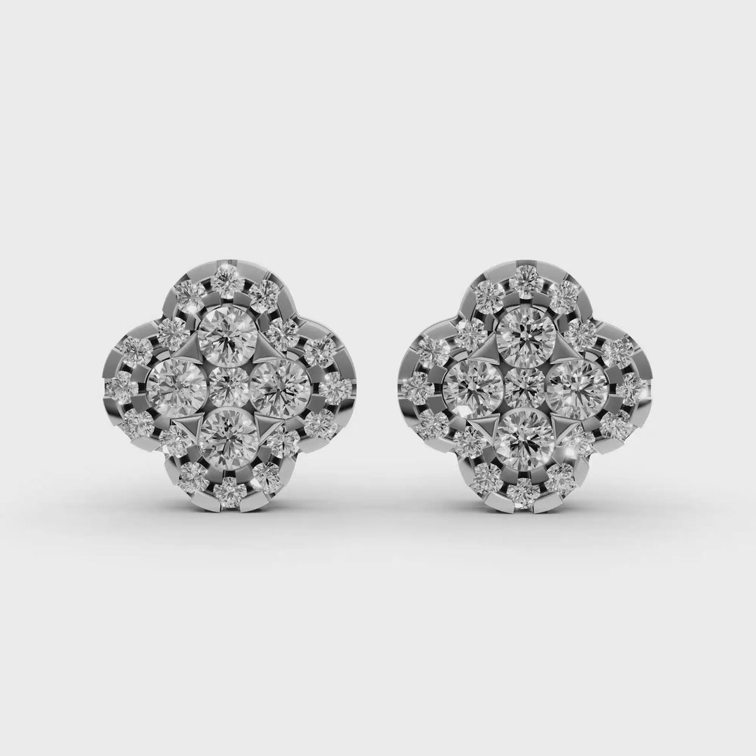 Pave Flower Stud Oorbellen - 18K Goud - 0,93 ct
