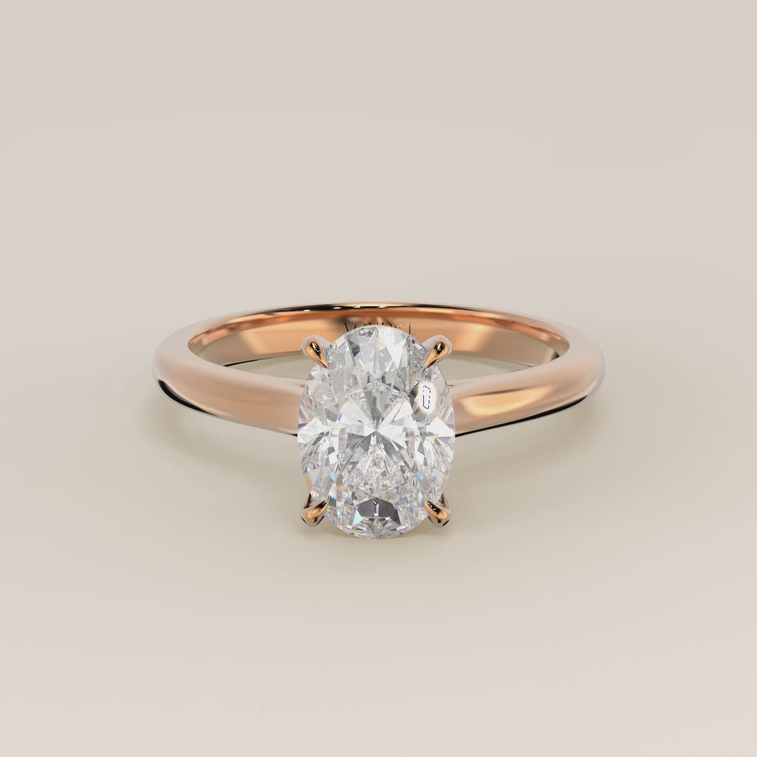 Verlovingsring ovaal lab grown diamant met cathedral setting, rosegoud