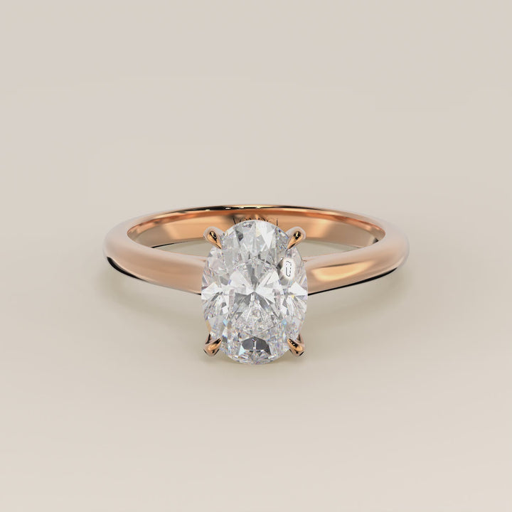 Verlovingsring ovaal lab grown diamant met cathedral setting, rosegoud