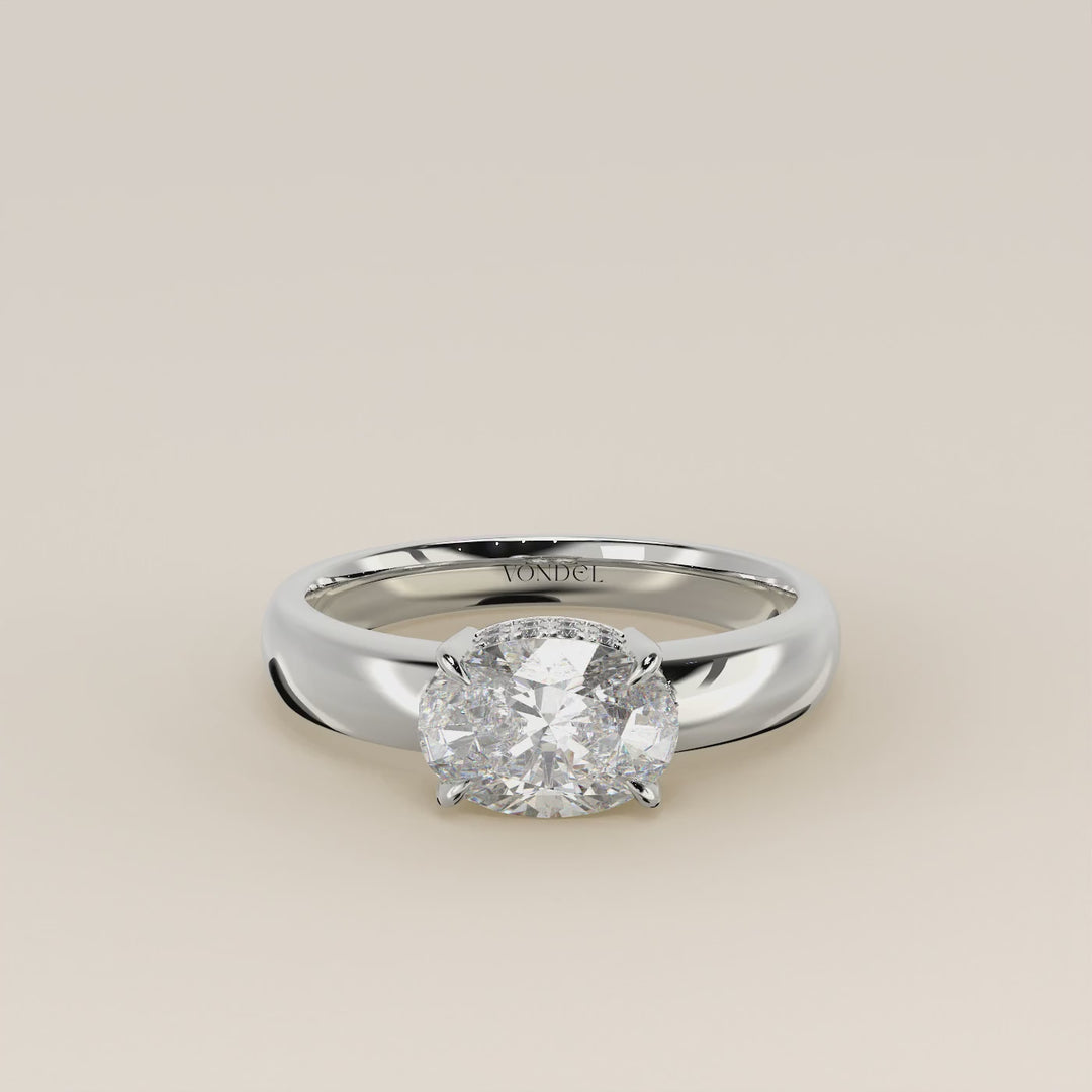 Joanne - Oval East to West Lab Grown Diamond Ring with Double Hidden Halo and Wide Band