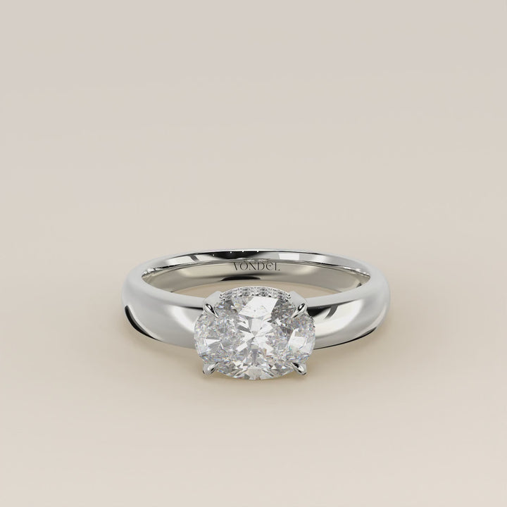 Joanne - Oval East to West Lab Grown Diamond Ring with Double Hidden Halo and Wide Band