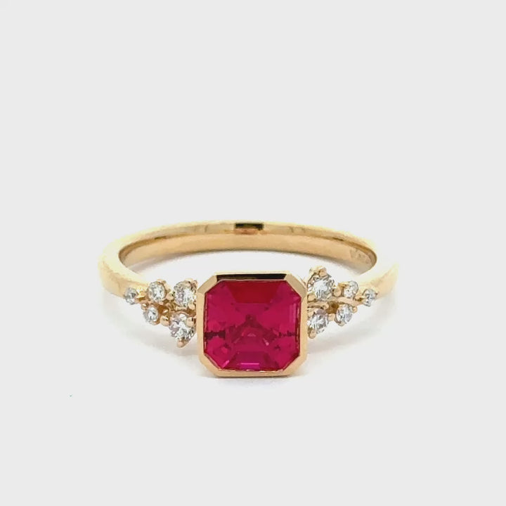 Ruby Asscher 1 ct Ring met Diamant  - 18K Geelgoud