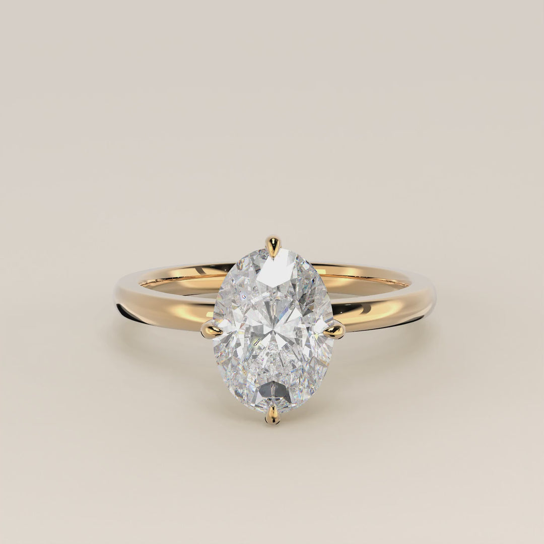 Camila - Oval Lab Grown Diamond Ring Solitair with Compass Prongs and Hidden Halo