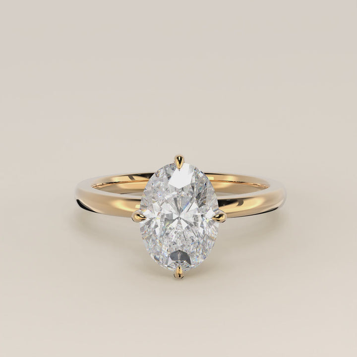 Camila - Oval Lab Grown Diamond Ring Solitair with Compass Prongs and Hidden Halo