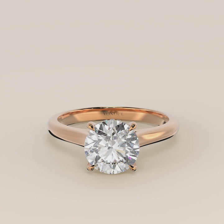 Verlovingsring rond lab grown diamant met cathedral setting en hidden halo, rosegoud