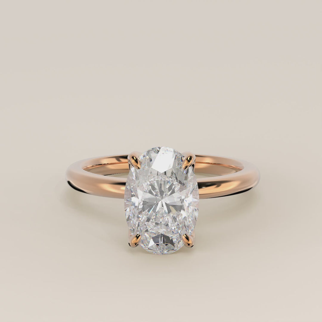 Verlovingsring ovaal lab grown diamant met petal prongs, rosegoud